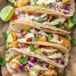 Fish Tacos with Garlic Lime Crema