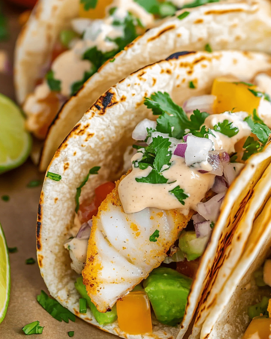 Fish Tacos with Garlic Lime Crema