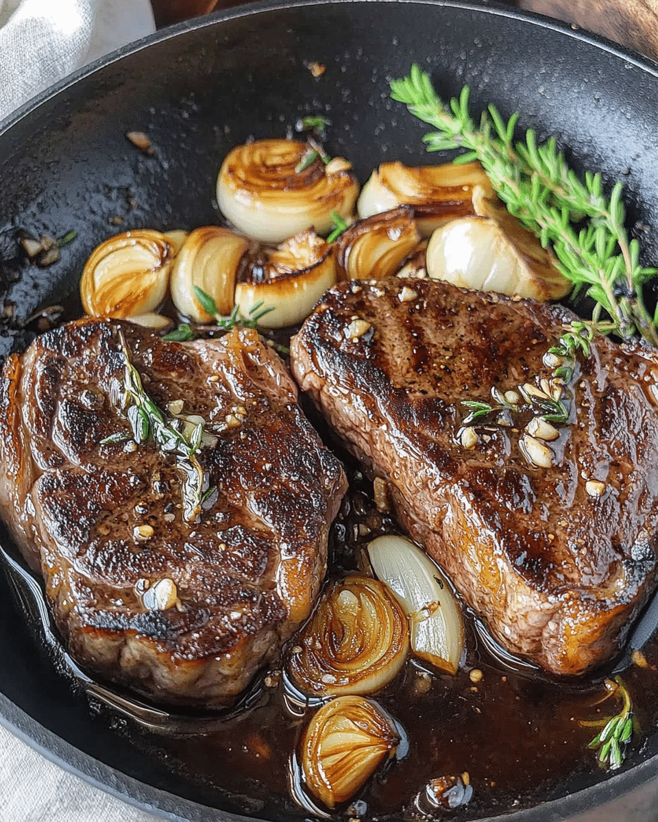 Pan-Seared Garlic Rib Eye Steak