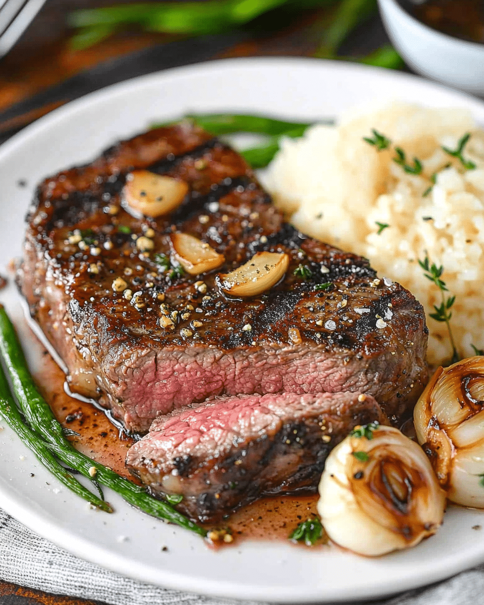 Pan-Seared Garlic Rib Eye Steak