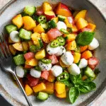 Peach Salad with Mozzarella Pearls