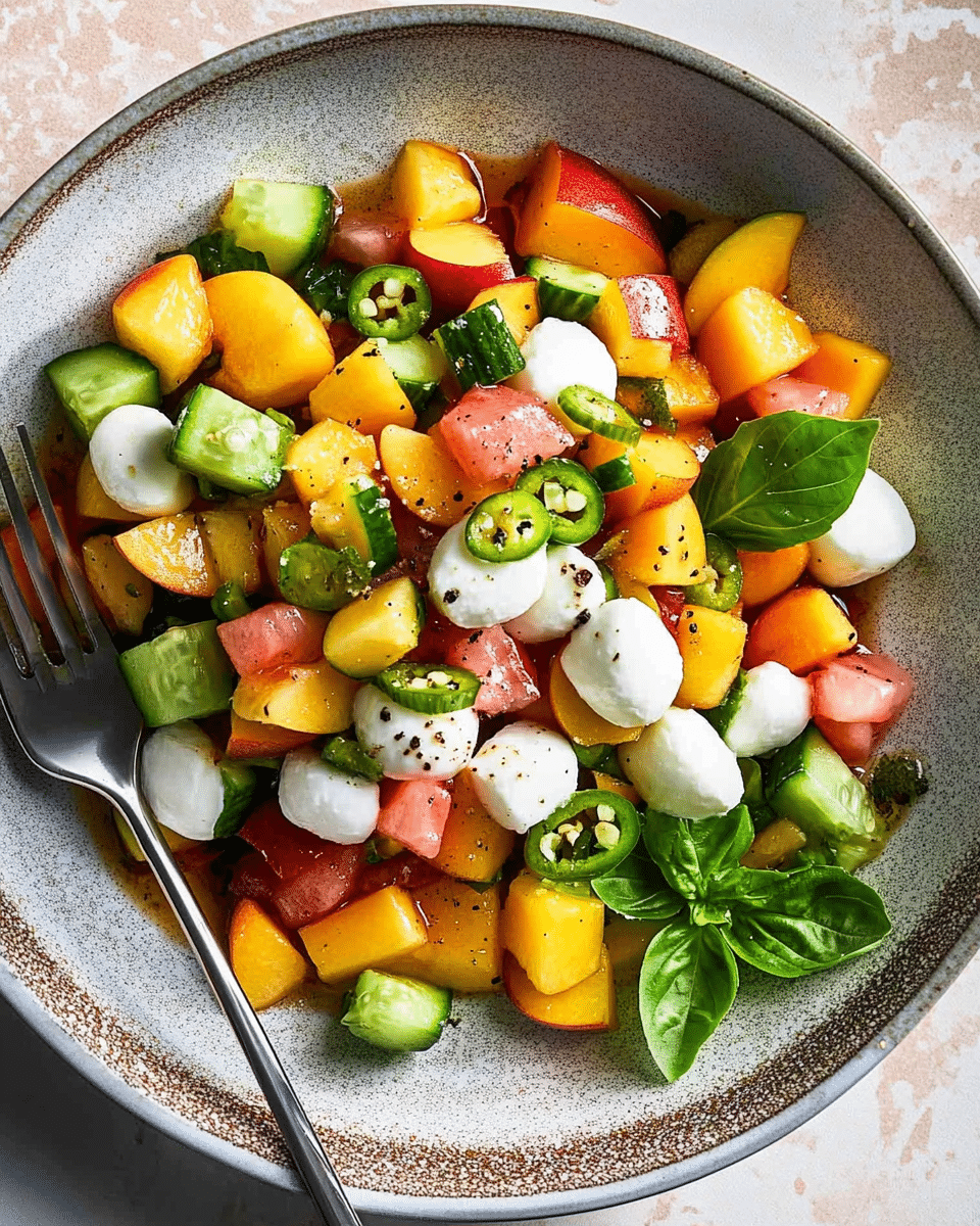 Peach Salad with Mozzarella Pearls