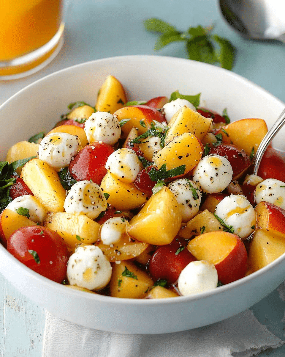 Peach Salad with Mozzarella Pearls