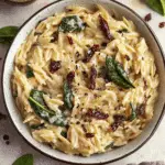Spinach and Sun-Dried Tomato Boursin Orzo Bake