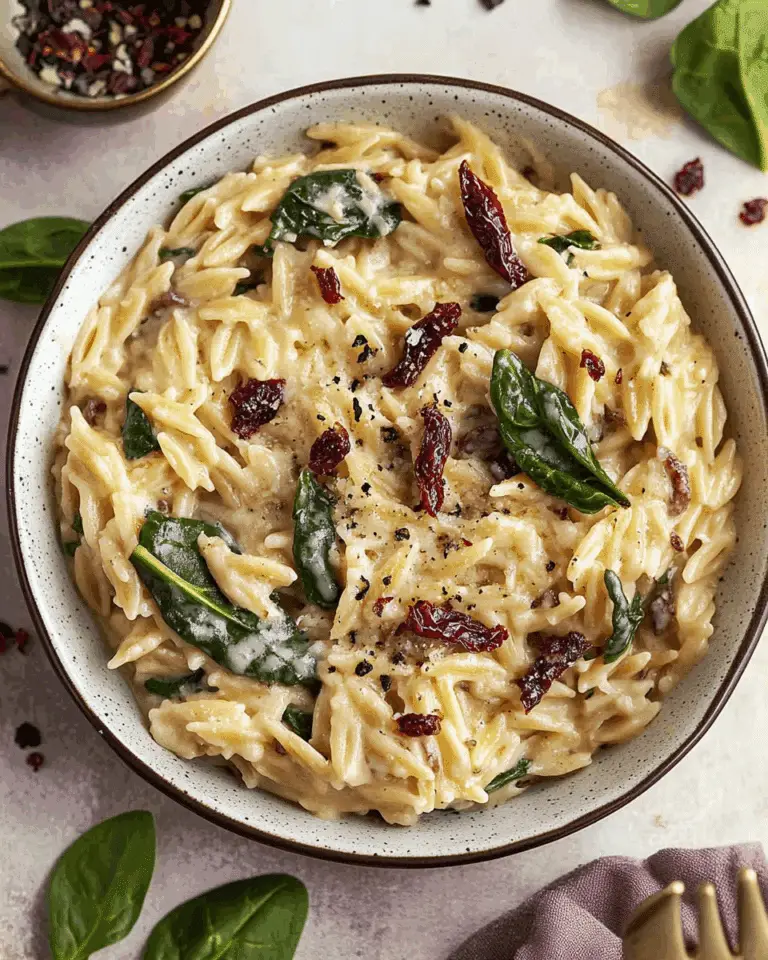 Spinach and Sun-Dried Tomato Boursin Orzo Bake