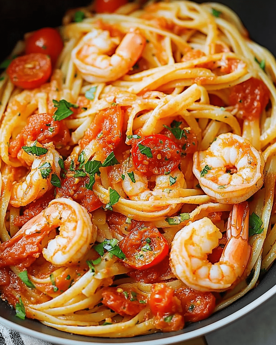 Spicy Shrimp Pasta with Tomatoes and Garlic