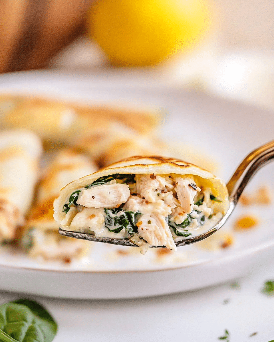 Spinach and Chicken Crepes with Creamy Lemon Sauce
