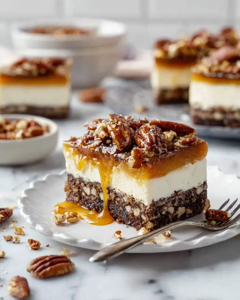 Vegan Turtle Cheesecake with Chocolate, Caramel, and Pecans Recipe