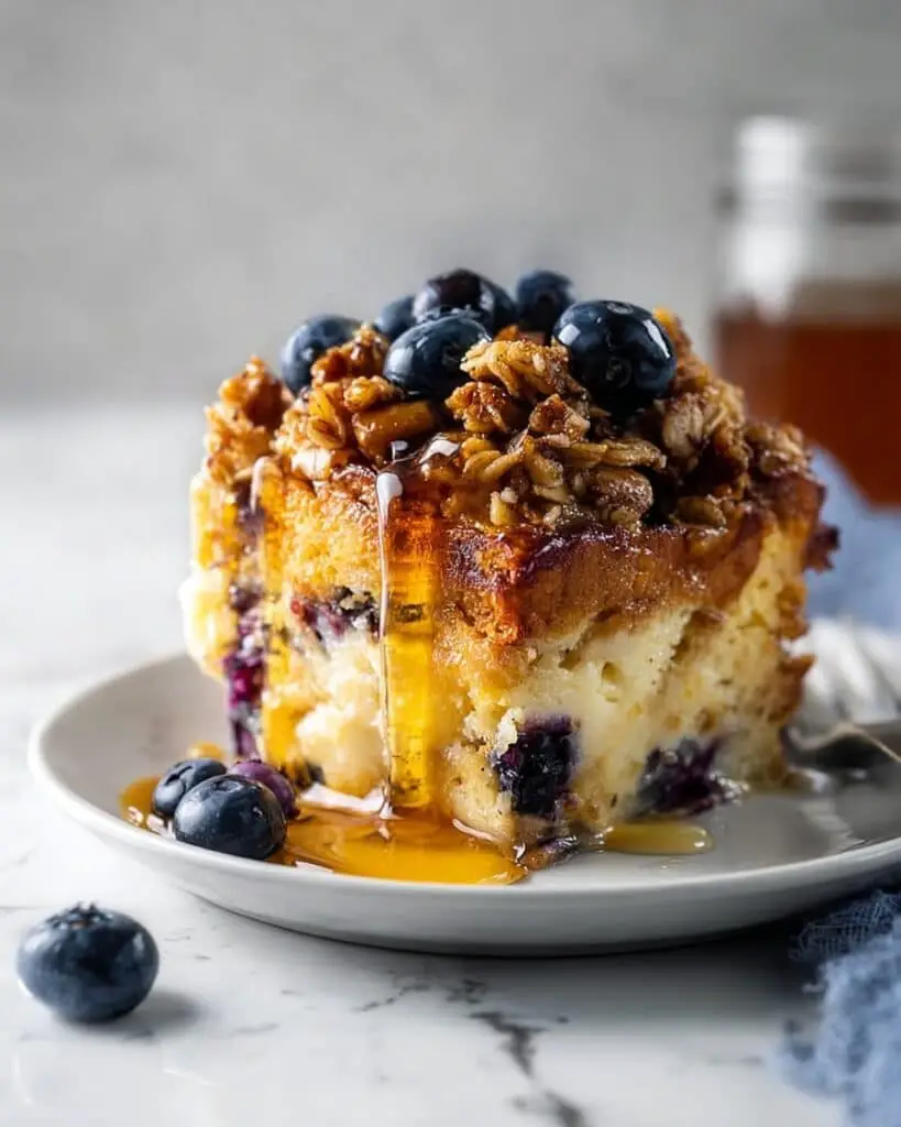 Crockpot Blueberry French Toast Casserole with Crunchy Oat Topping Recipe