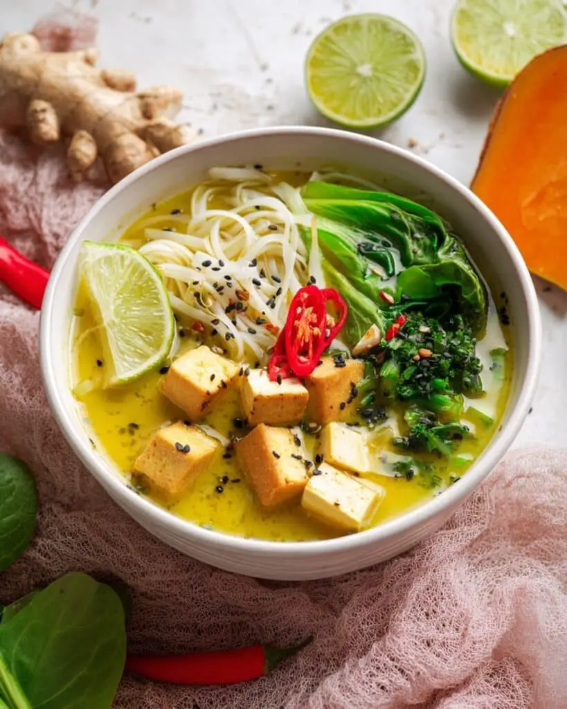 Vegetable Noodle Soup with Coconut Milk, Ginger, and Spices Recipe