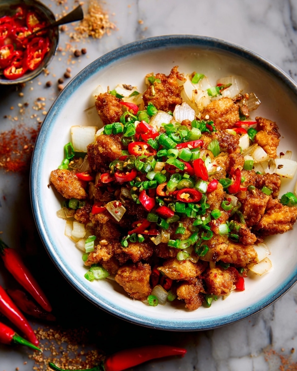 Salt and Pepper Chicken with Crispy Onions and Spicy Chillies Recipe