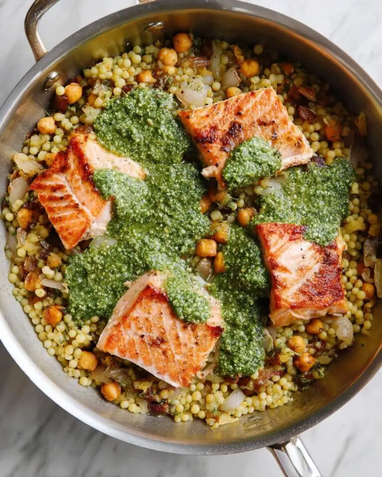 Herbed Pearl Couscous with Seared Salmon and Fresh Herb Sauce Recipe