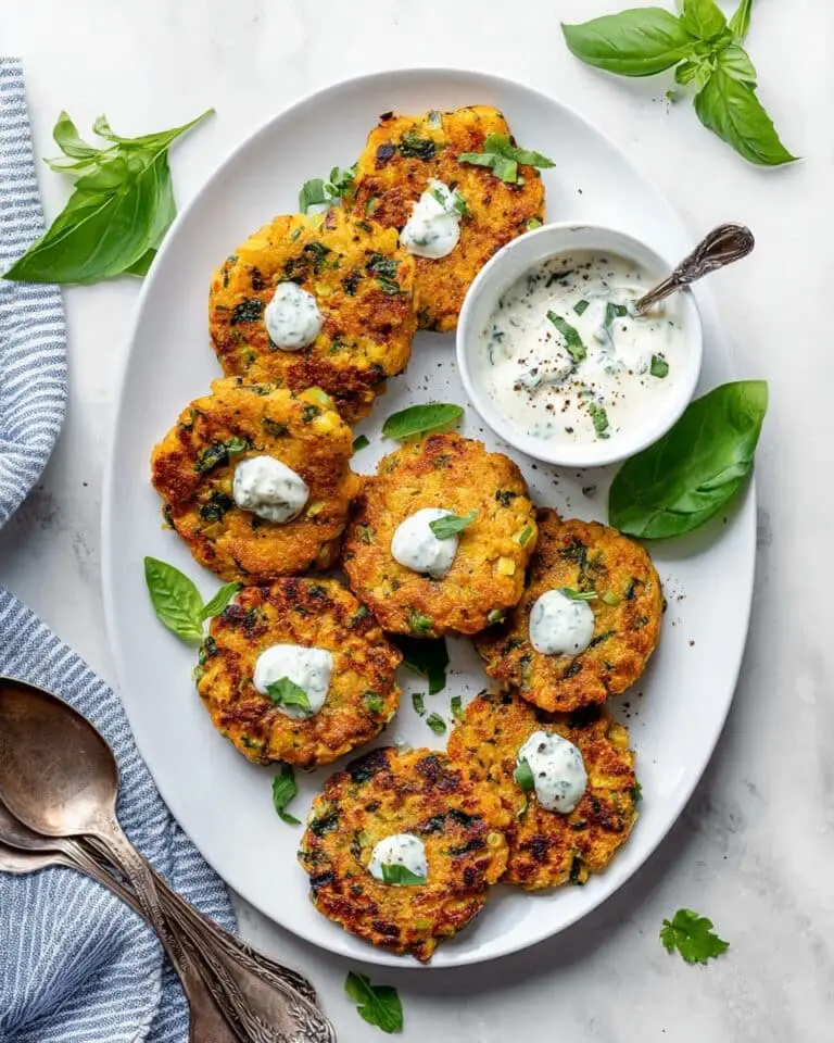 Vegetable Chickpea Fritters with Lemon Herb Yogurt Sauce Recipe