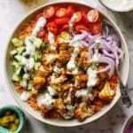 Chicken Shawarma Crispy Rice Salad with Lemon-Tahini Dressing Recipe