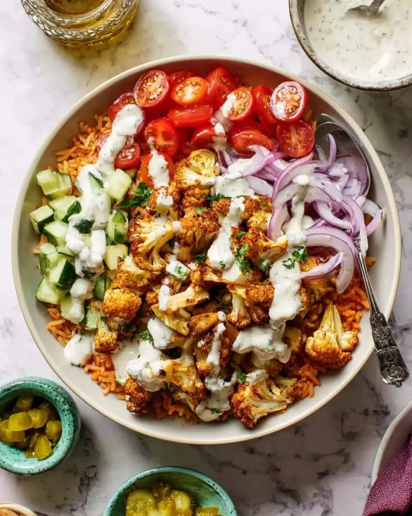 Chicken Shawarma Crispy Rice Salad with Lemon-Tahini Dressing Recipe
