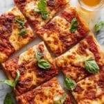 Focaccia Pizza with Fresh Mozzarella, Tomato Passata, and Basil Recipe