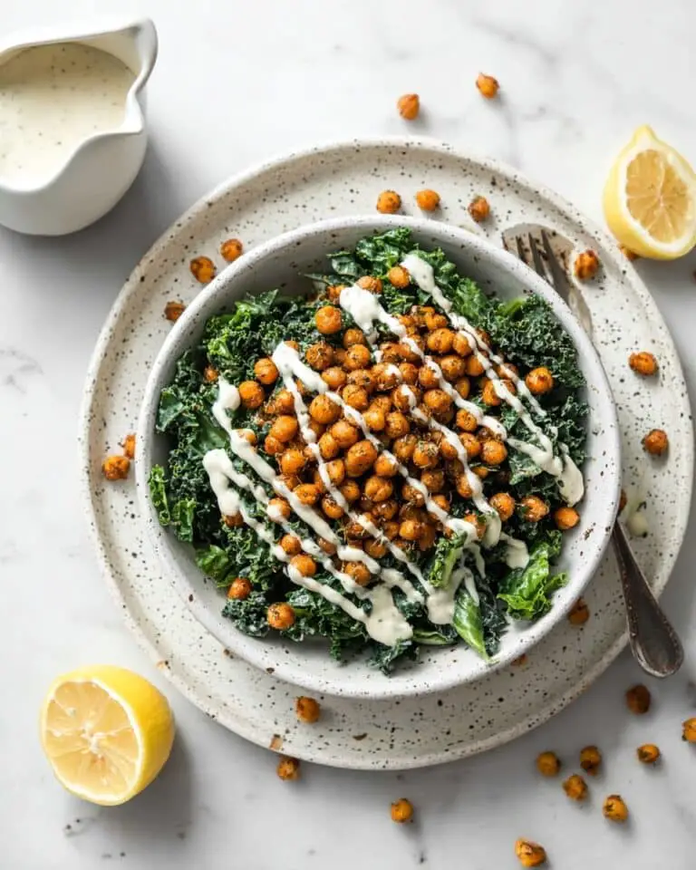 Vegan Kale Caesar Salad with Crispy Roasted Chickpeas Recipe