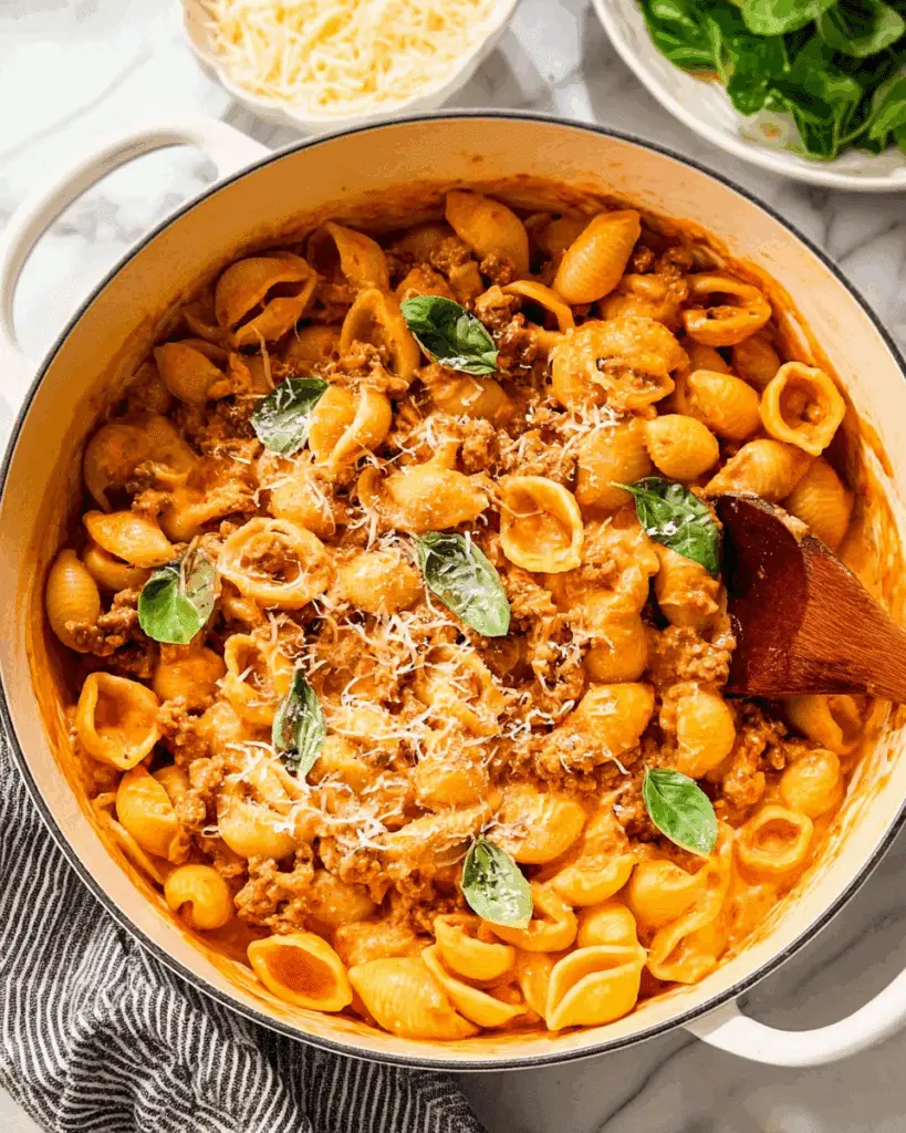 Ground Turkey Pasta with Rich Tomato Cream Sauce Recipe
