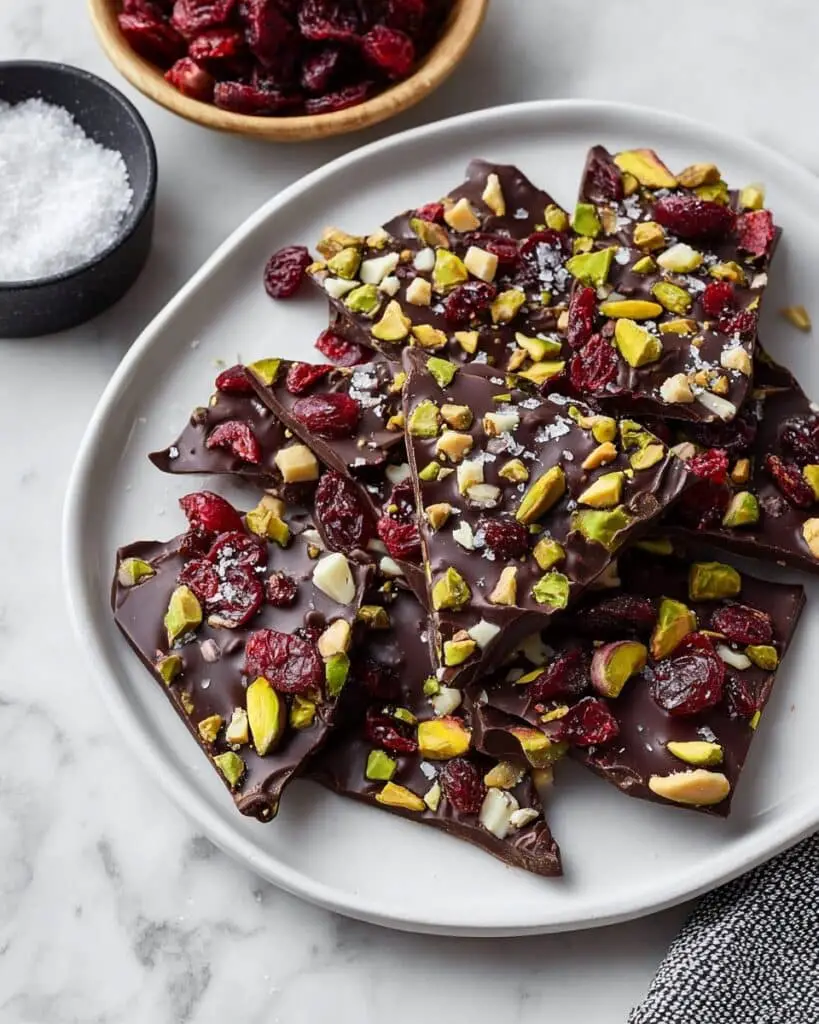 Homemade Chocolate Bark with Nuts, Cranberries, and Candied Ginger Recipe