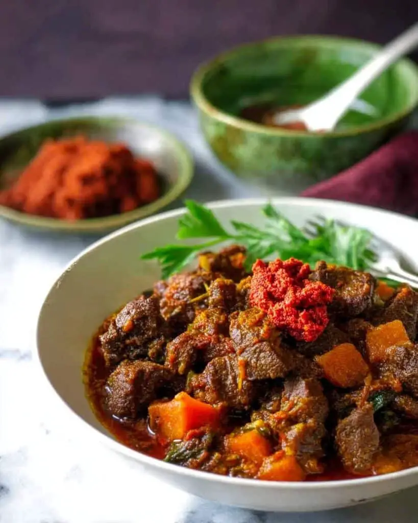Moroccan Beef Stew with Spices, Root Vegetables, and Dried Fruit Recipe