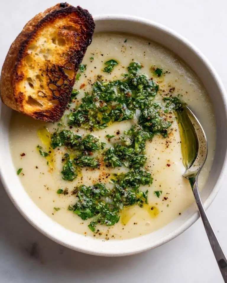 Cauliflower Soup with Green Olive Salsa Verde Recipe