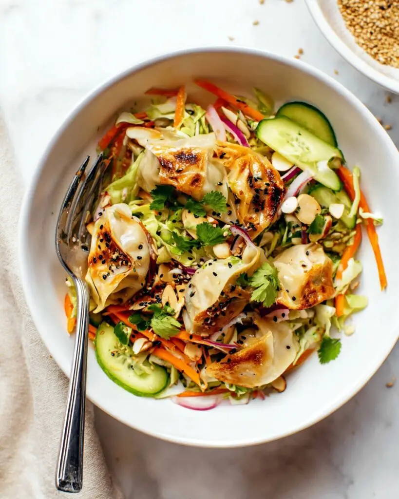 Crispy Gyoza Potsticker Salad with Sesame-Ginger Vinaigrette Recipe