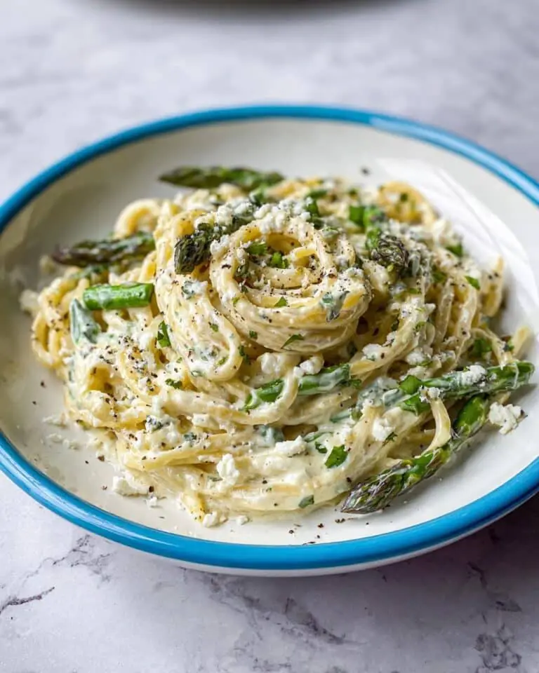 Creamy Lemon Feta Pasta with Asparagus Recipe