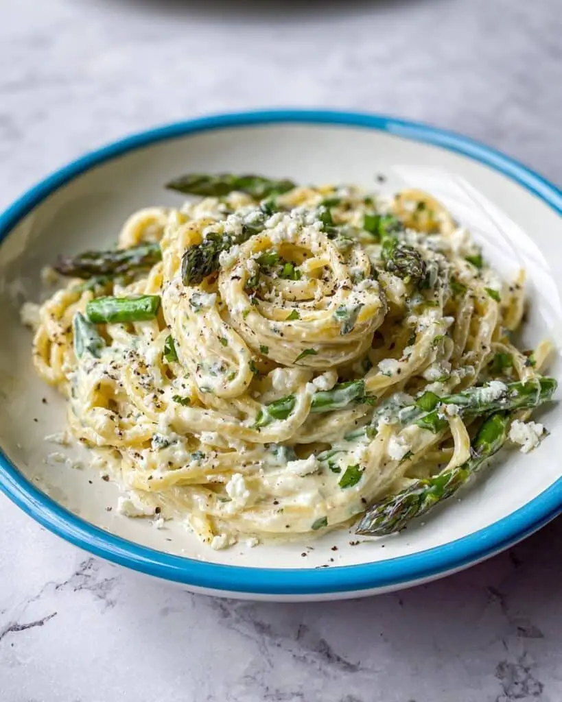 Creamy Lemon Feta Pasta with Asparagus Recipe