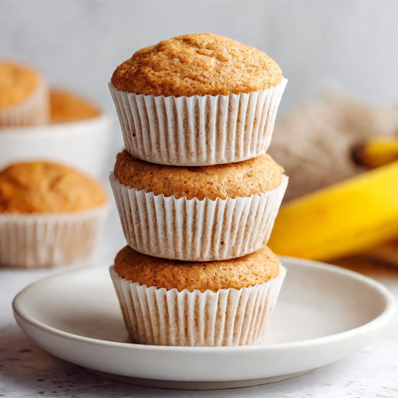 Many small muffins are shown piled closely together. Each muffin has a golden-brown top with a slightly bumpy texture and is wrapped in white paper cupcake liners with ridges. The muffins look soft and moist with a warm, light brown color throughout. The background is a white marbled texture. photo taken with an iphone --ar 4:5 --v 7