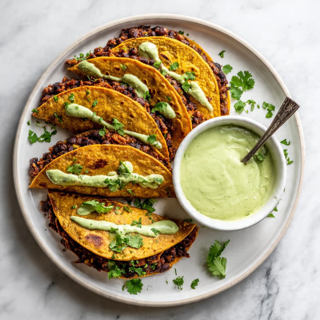 Crispy Baked Ground Turkey Tacos with Avocado Sauce Recipe