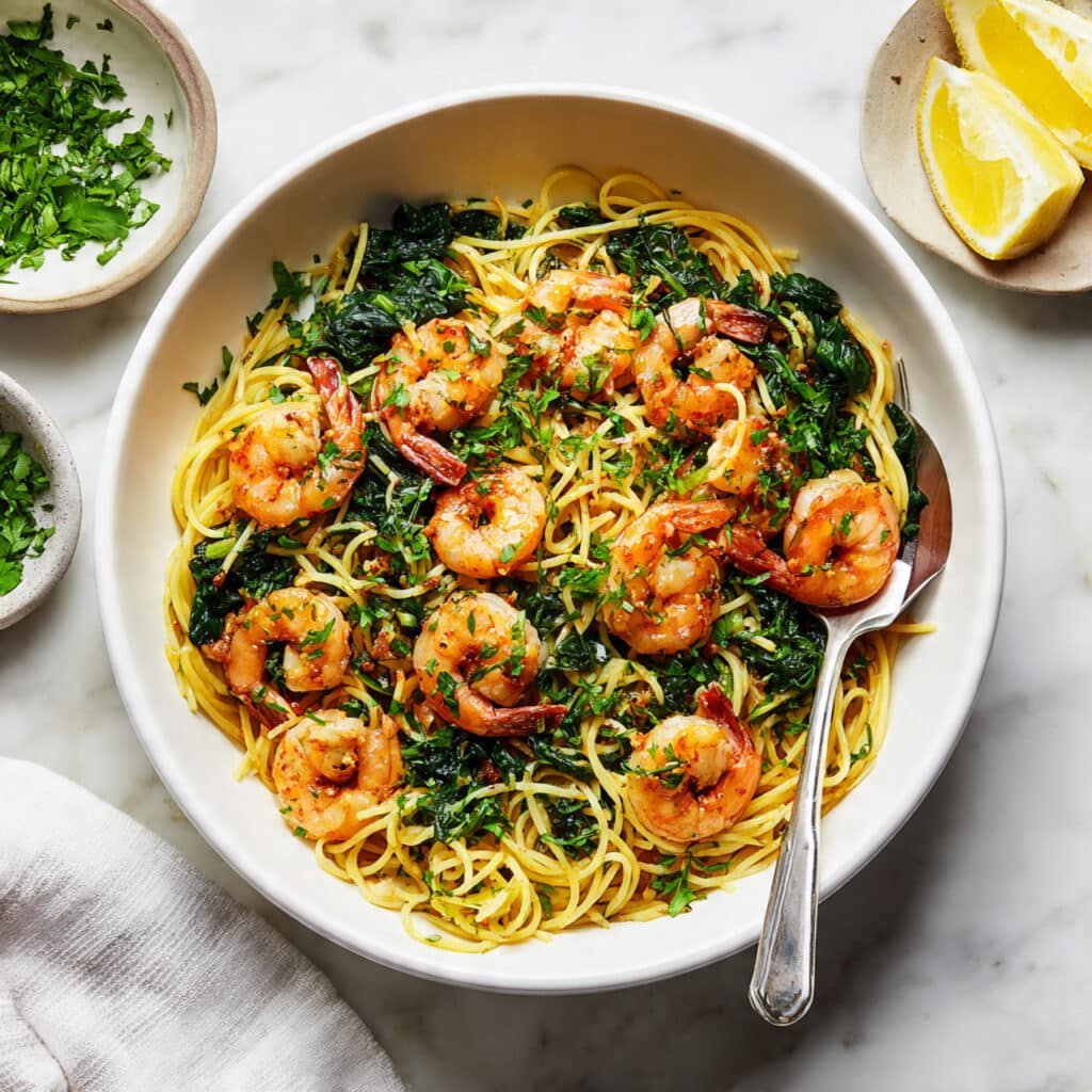 Lemon Garlic Shrimp Pasta with Spinach Recipe