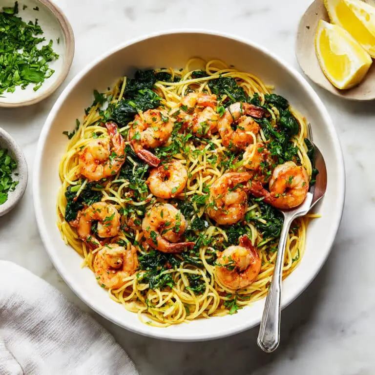 Lemon Garlic Shrimp Pasta with Spinach Recipe