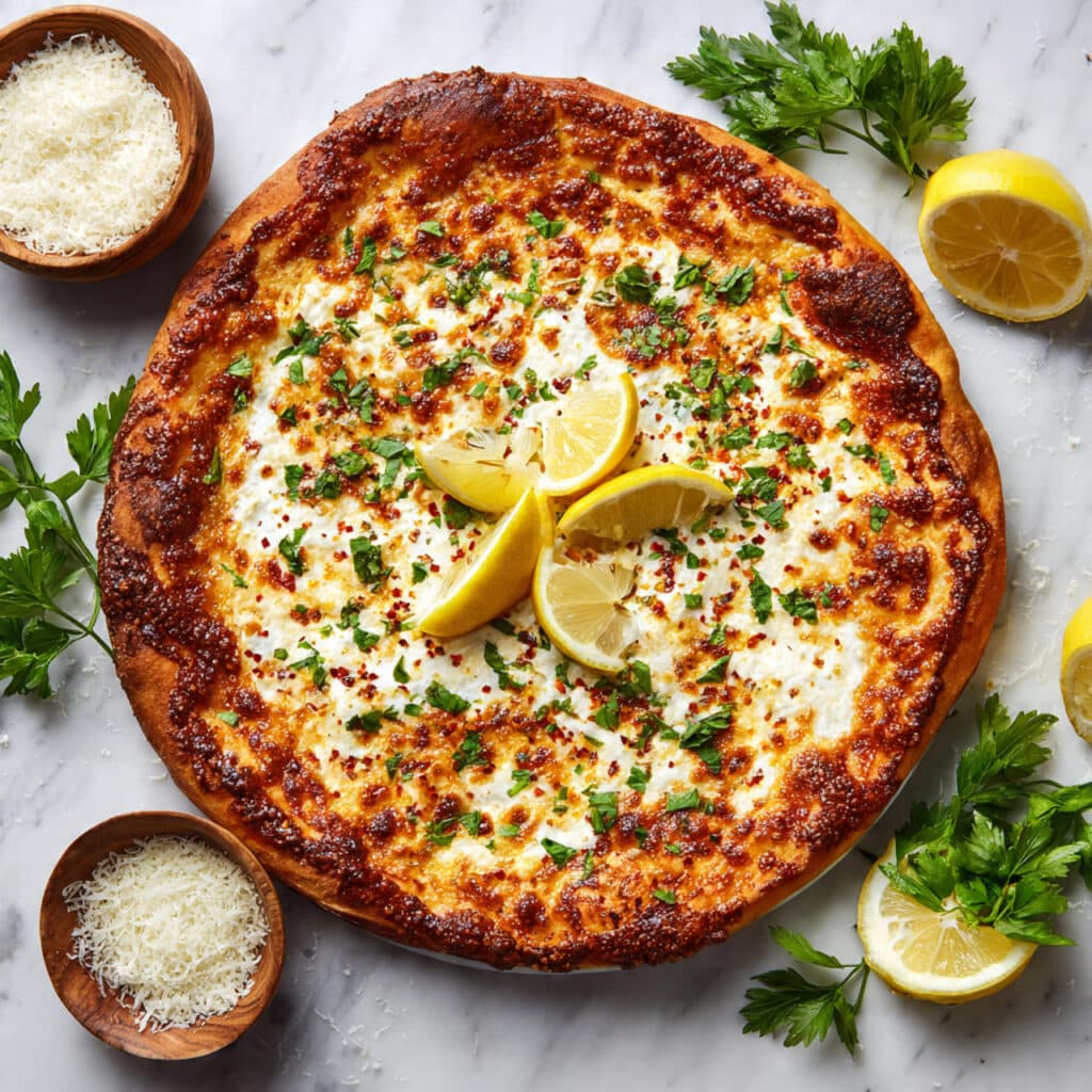 Lemon Pizza with Mozzarella, Parmesan, and Fresh Herbs Recipe