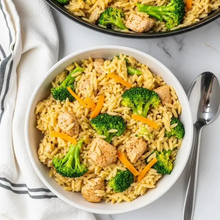Broccoli Cheddar Chicken Orzo Skillet Recipe