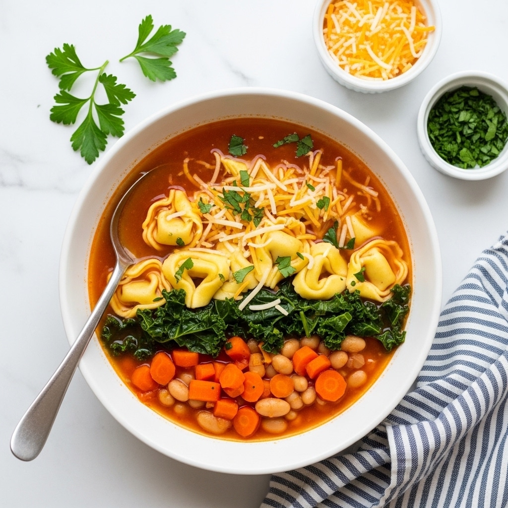 Cozy White Bean + Vegetable Tortellini Soup Recipe