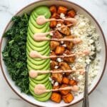 Roasted Chicken, Sweet Potato, and Kale Bowls with Creamy Chipotle Sauce Recipe