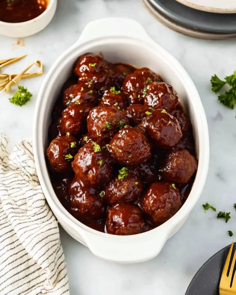Sticky BBQ Slow Cooker Meatballs Recipe