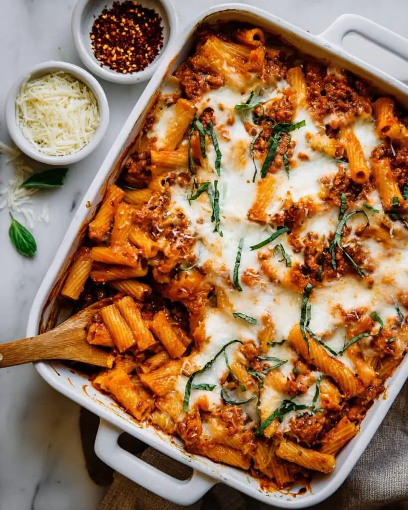 Baked Ziti with Sausage, Mozzarella, and Parmesan Recipe