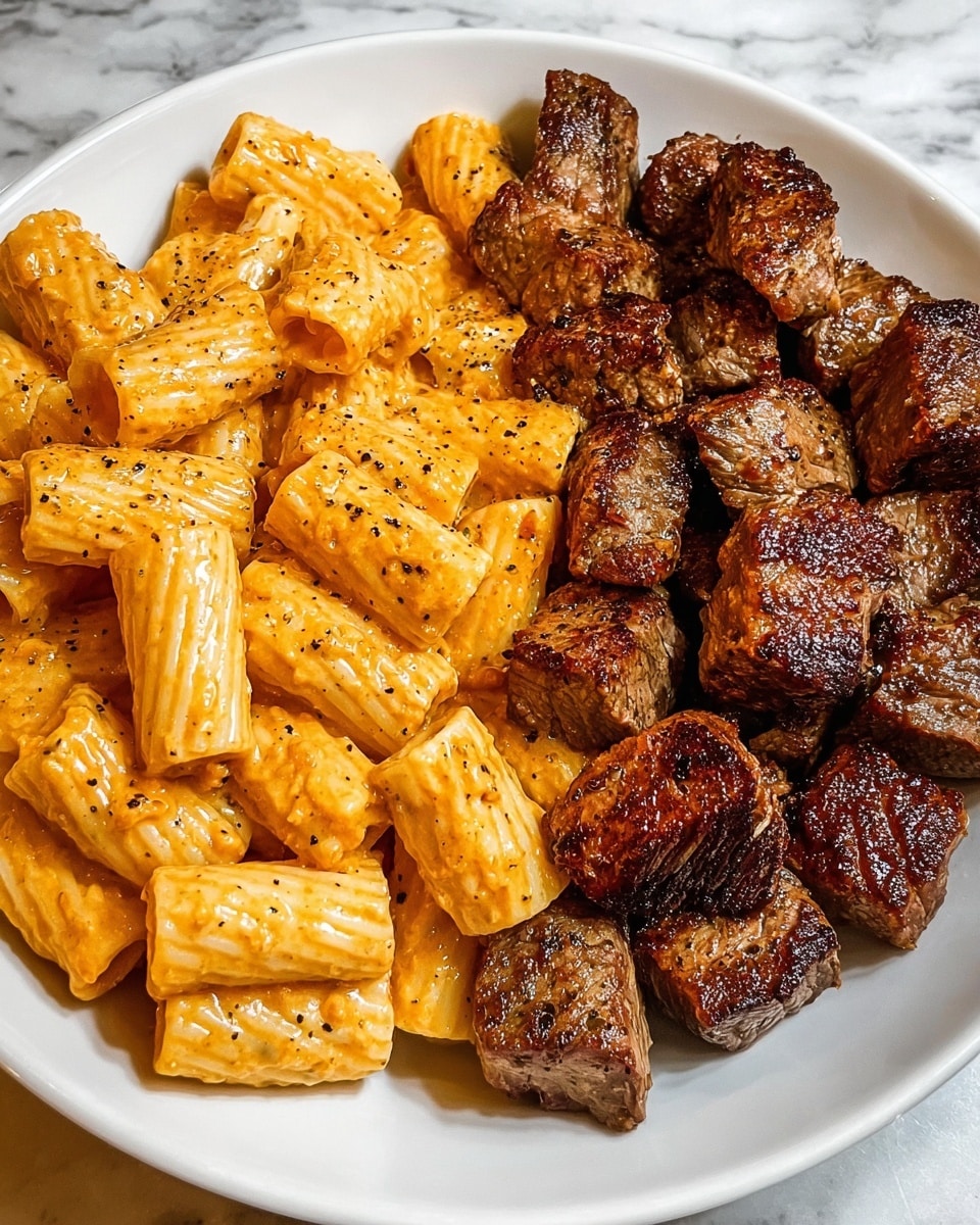 Cajun Steak Tips in Cheesy Rigatoni Parmesan Sauce Recipe