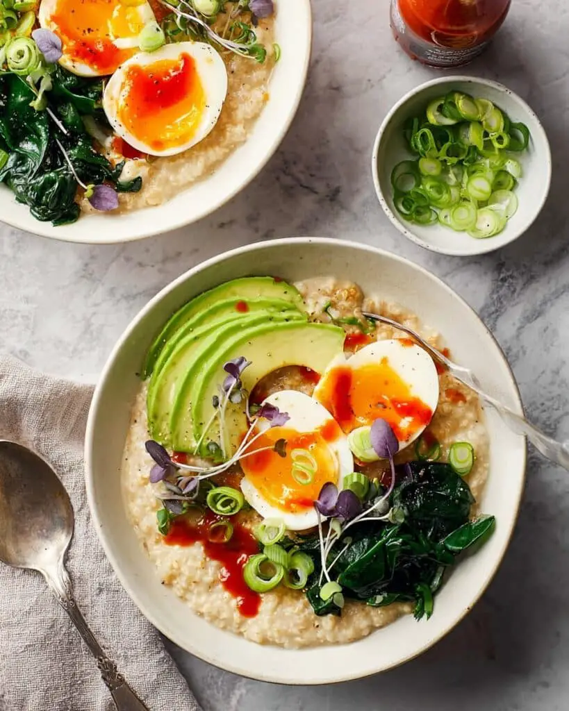 Savory Steel-Cut Oatmeal with Spinach, Mushrooms, and Poached Eggs Recipe