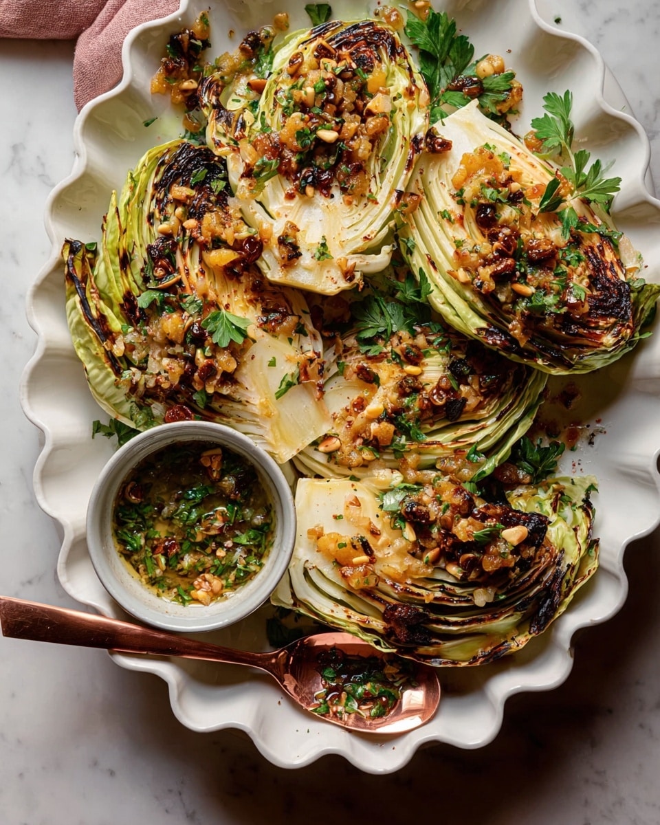 Oven-Roasted Cabbage Wedges with Caper Raisin Relish Recipe