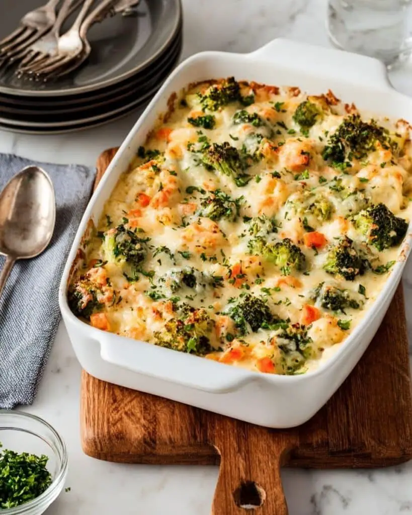 Broccoli Quinoa Casserole with Cheesy Greek Yogurt and Roasted Vegetables Recipe