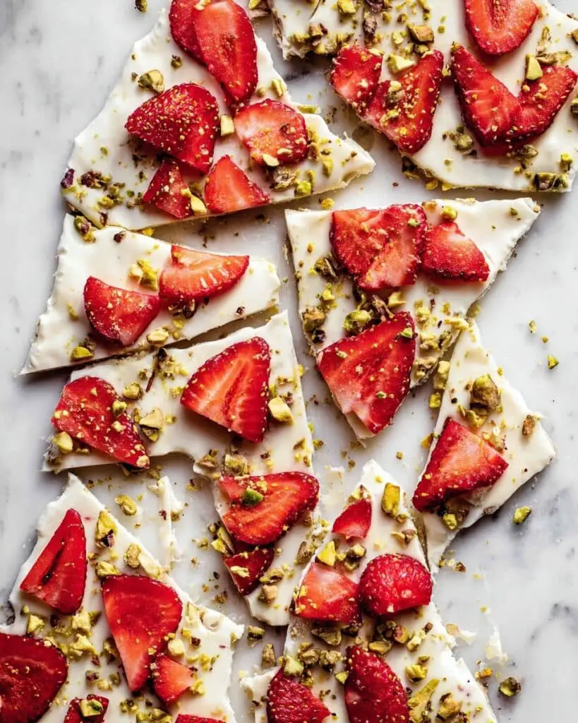 Frozen Yogurt Bark with Strawberries and Pistachios Recipe