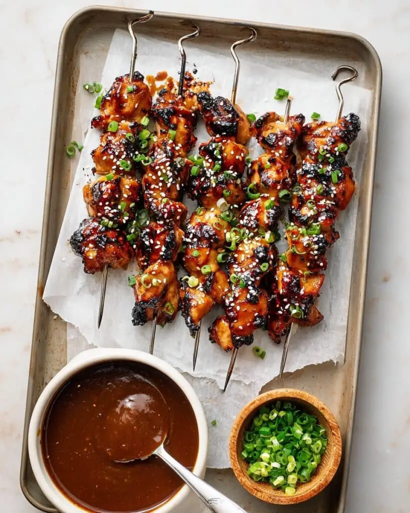 Grilled Korean BBQ Chicken Skewers with Spicy Honey-Ginger Glaze Recipe