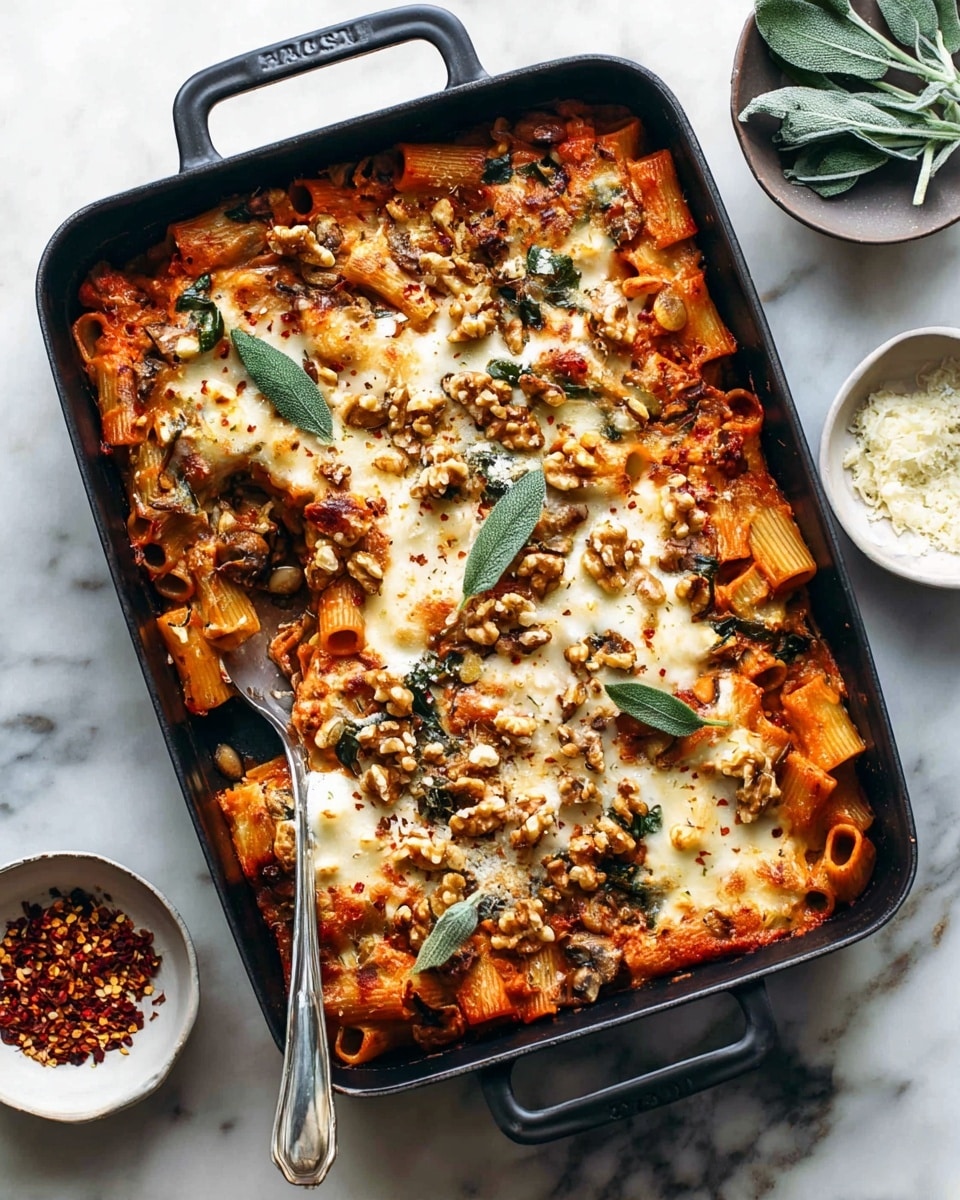 Pumpkin Tomato Pasta Bake with Walnut-Sage Topping Recipe