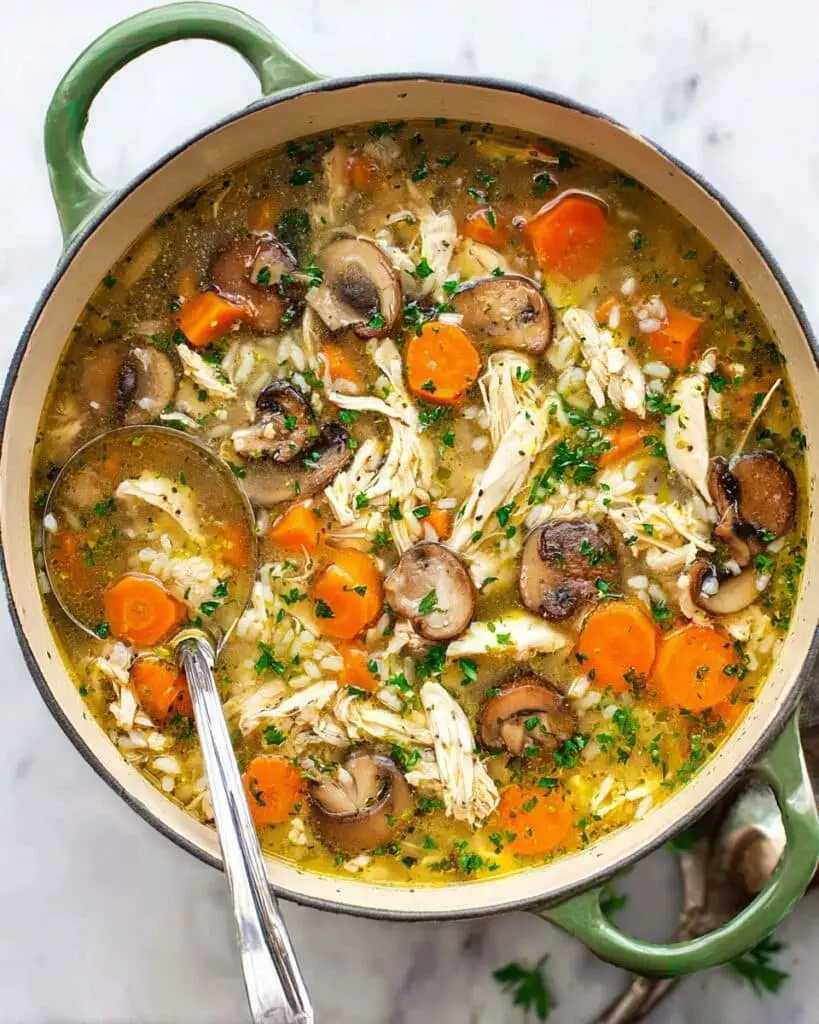 Creamy Chicken and Mushroom Soup with Herbs and Parmesan Recipe