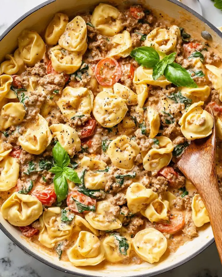 Ground Beef Tortellini in Creamy Tomato Spinach Sauce Recipe