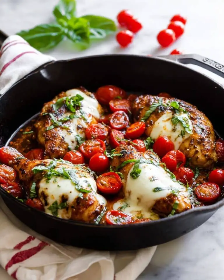 Balsamic Glazed One Pan Chicken with Tomatoes and Mozzarella Recipe