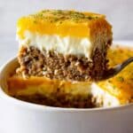 Meatloaf Casserole with Balsamic Ketchup Glaze and Cheddar Topping Recipe