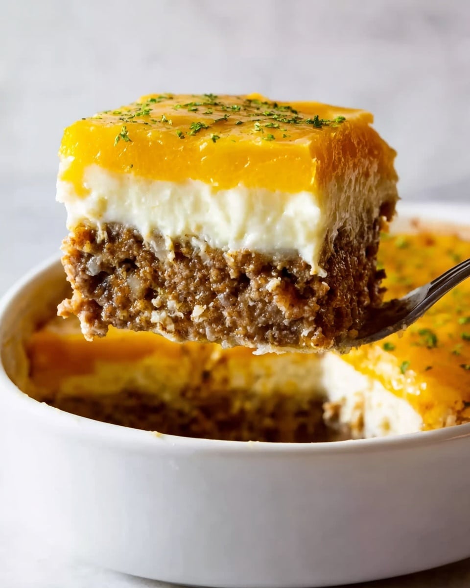Meatloaf Casserole with Balsamic Ketchup Glaze and Cheddar Topping Recipe